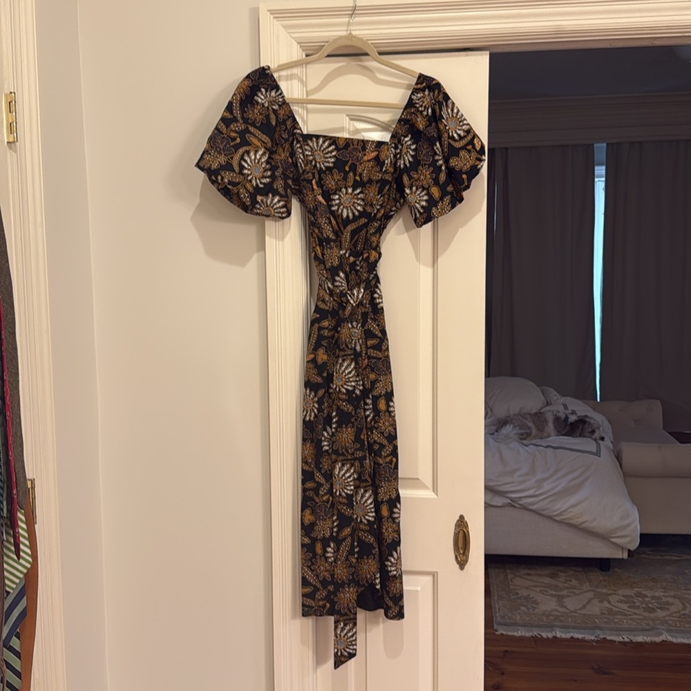 Cleobella Asymmetrical Floral Dress in Black and Brown - Picture 2 of 5
